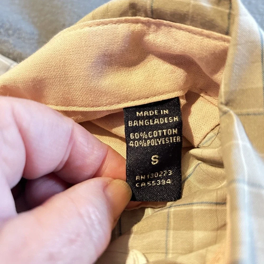 Wrangler Shirt Wrinkle Resistant Relax Fit‎ Shirt Tan Plaid NWT Small - Picture 6 of 7